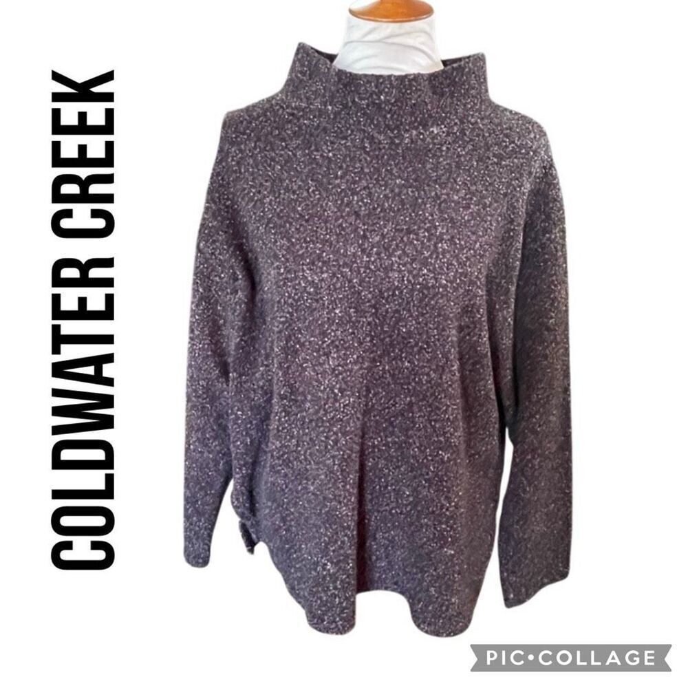 Coldwater Creek Dark Chocolate Brown Speckled Mock Collar Pullover Sweater Size